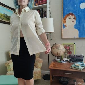 Vintage 100% Polyester Cream Jacquard Print Button-up Blouse | K-Mart